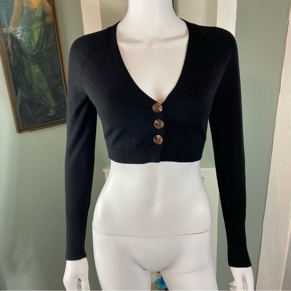 Sky and Sparrow Black Cropped Crop Top Knit Sweater Cardigan Small S